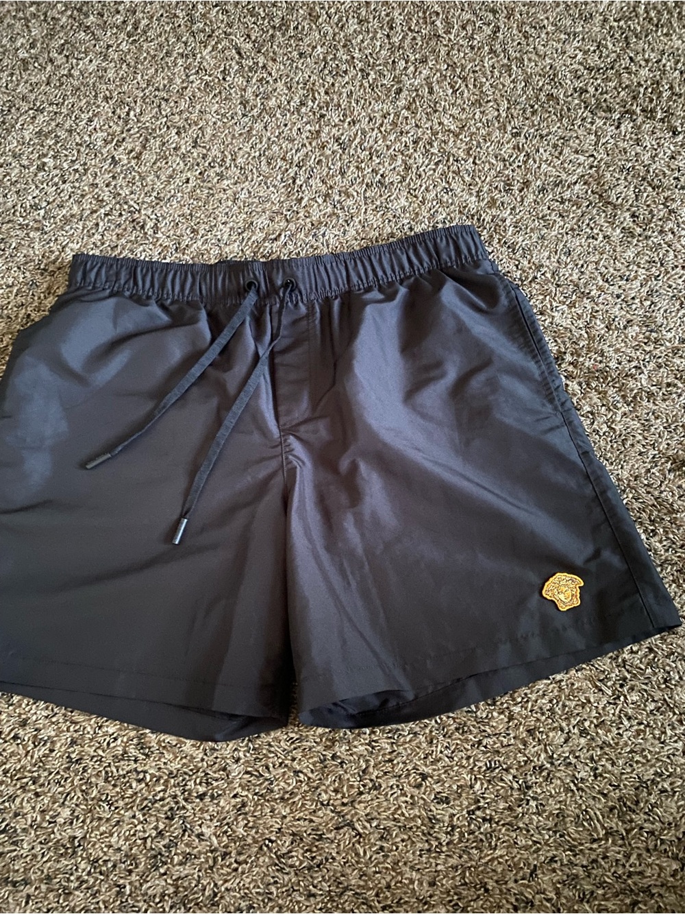 Versace Black Swim Shorts with Silver Medusa Tag